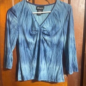 Coldwater Creek Blue Tie-Dye V-Neck Blouse
